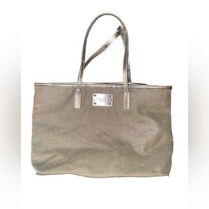 Michael Kors Silver Gold Metallic Canvas Large Lined Tote Bag